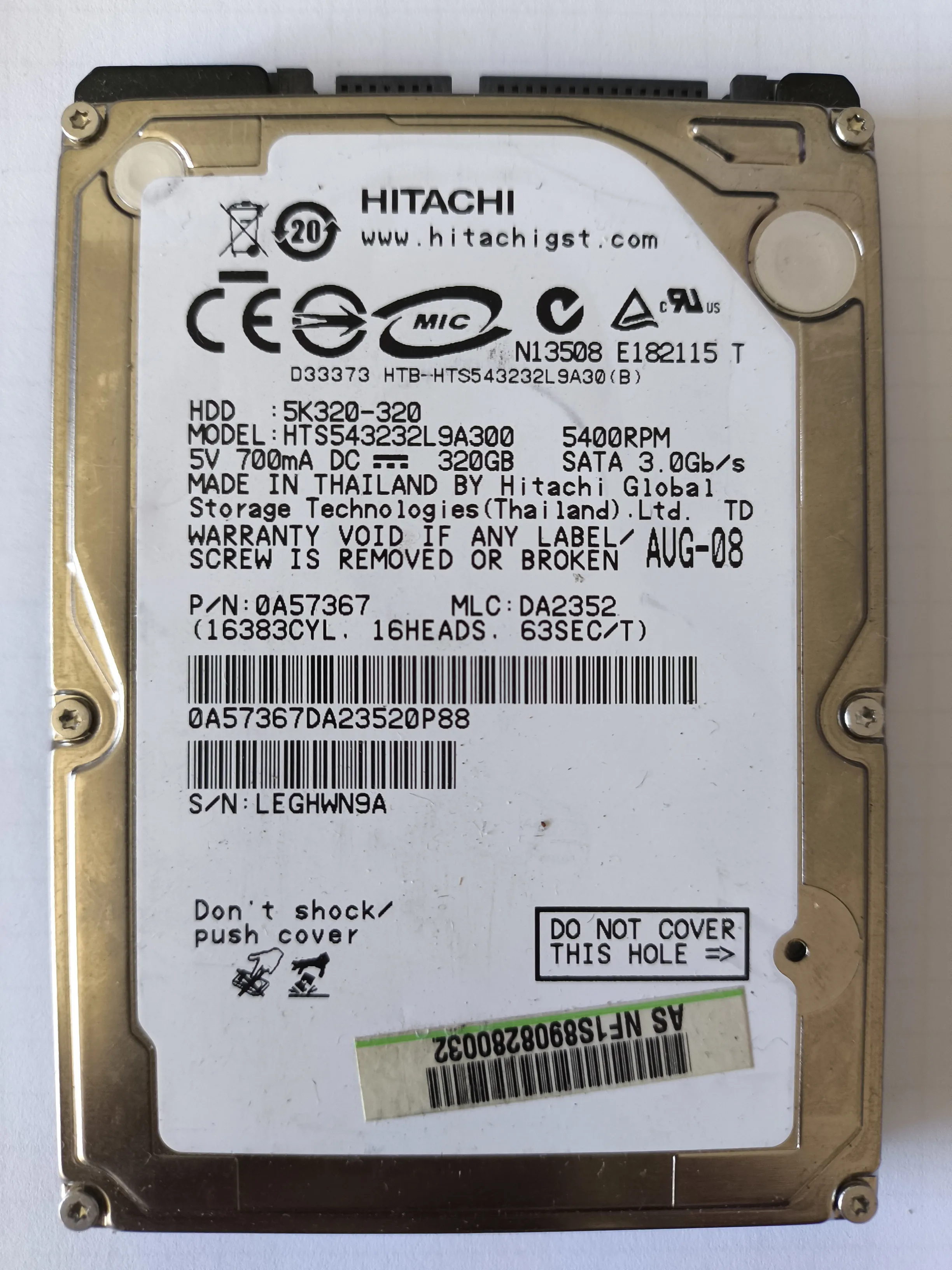 Hitachi HTS543232L9A300 S/N LEGHWN9A