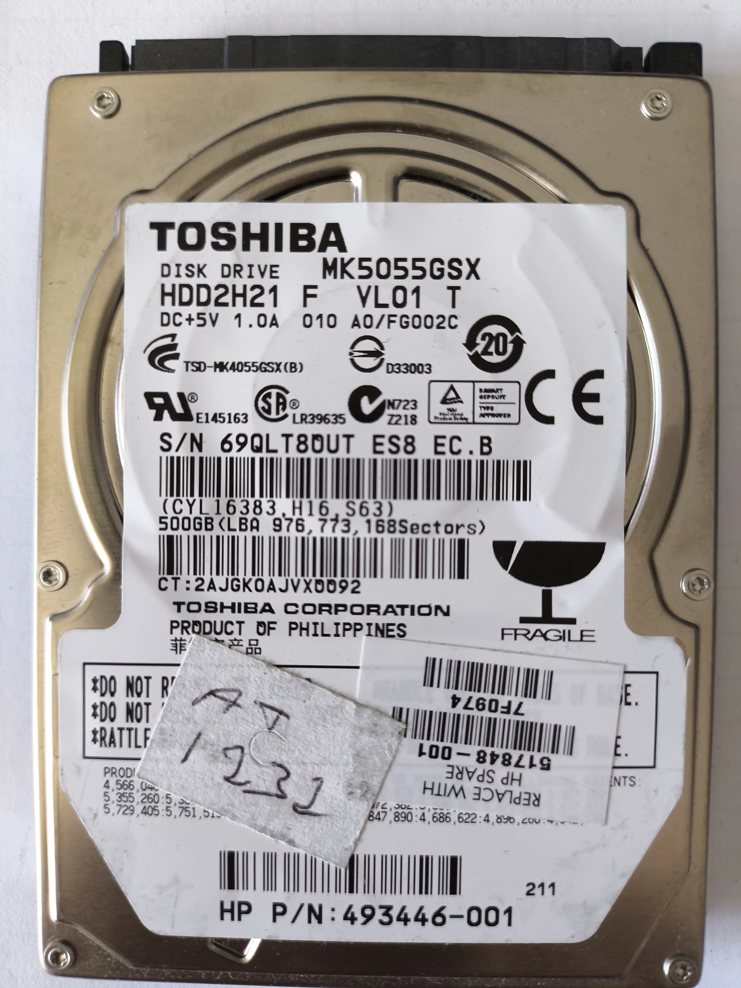Toshiba MK5055GSX S/N 69QLT8OUT
