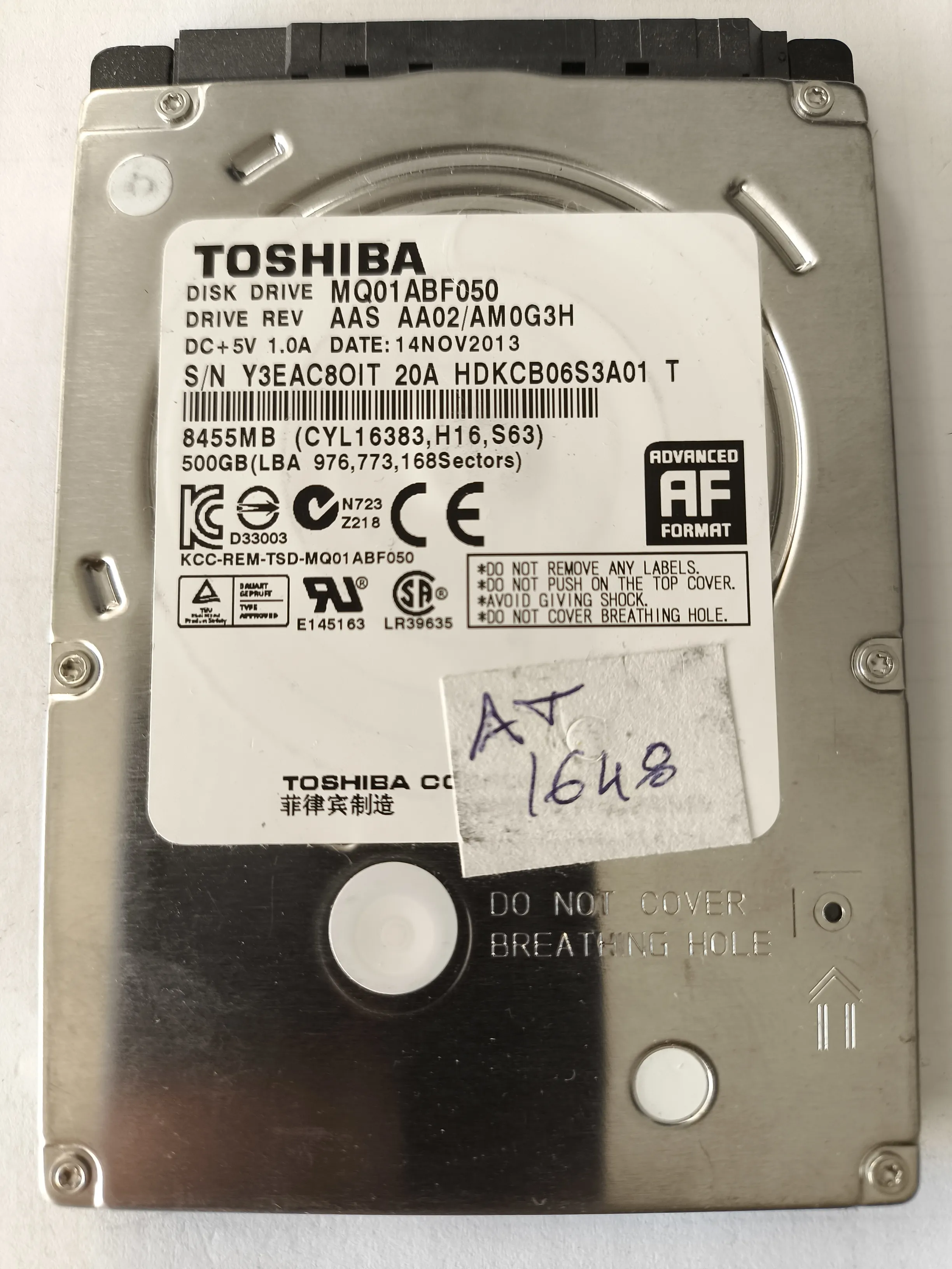 Toshiba MQ01ABF050 S/N Y3EAC8OIT
