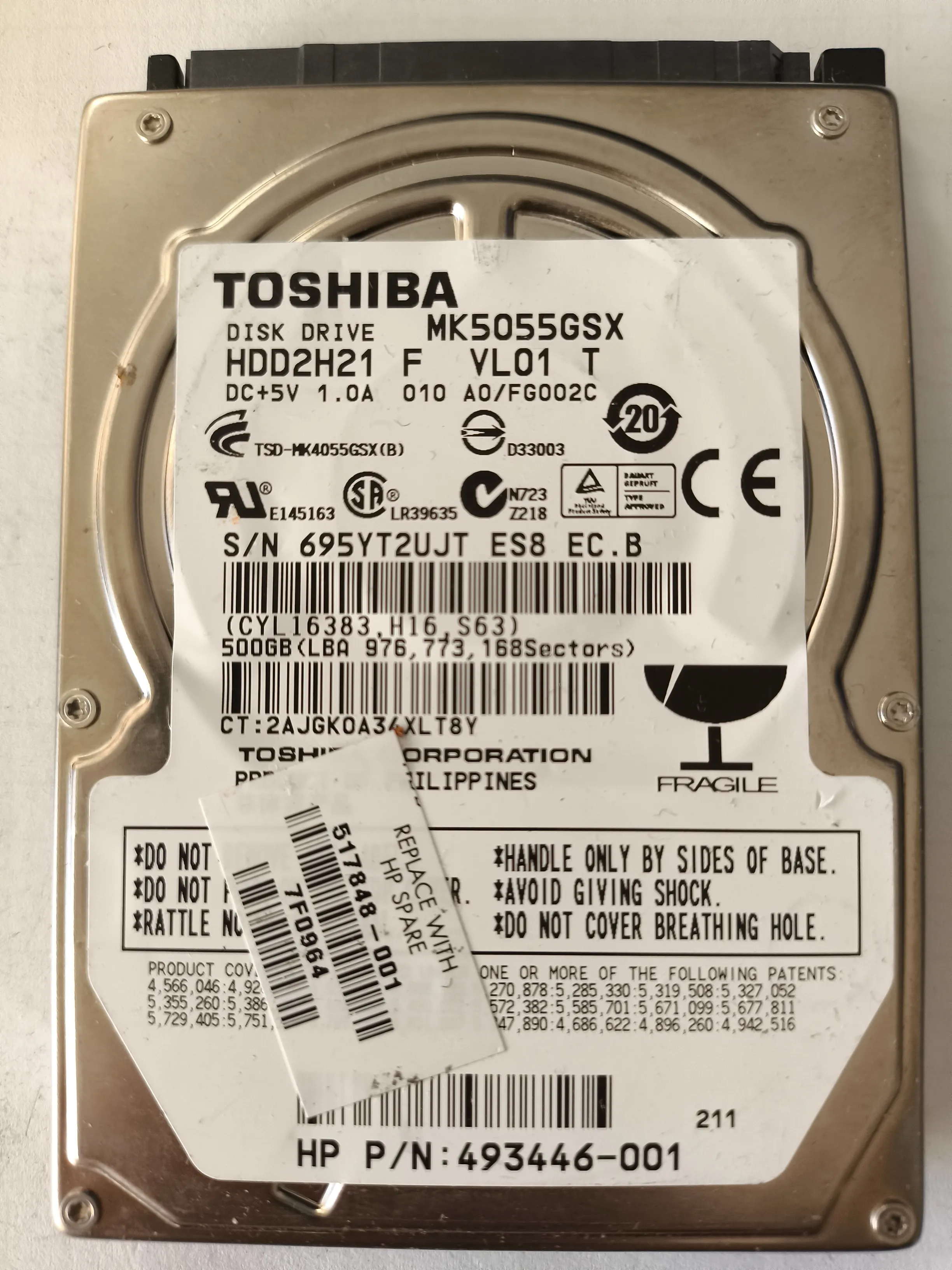 Toshiba MK5055GSX S/N 695YT2UJT