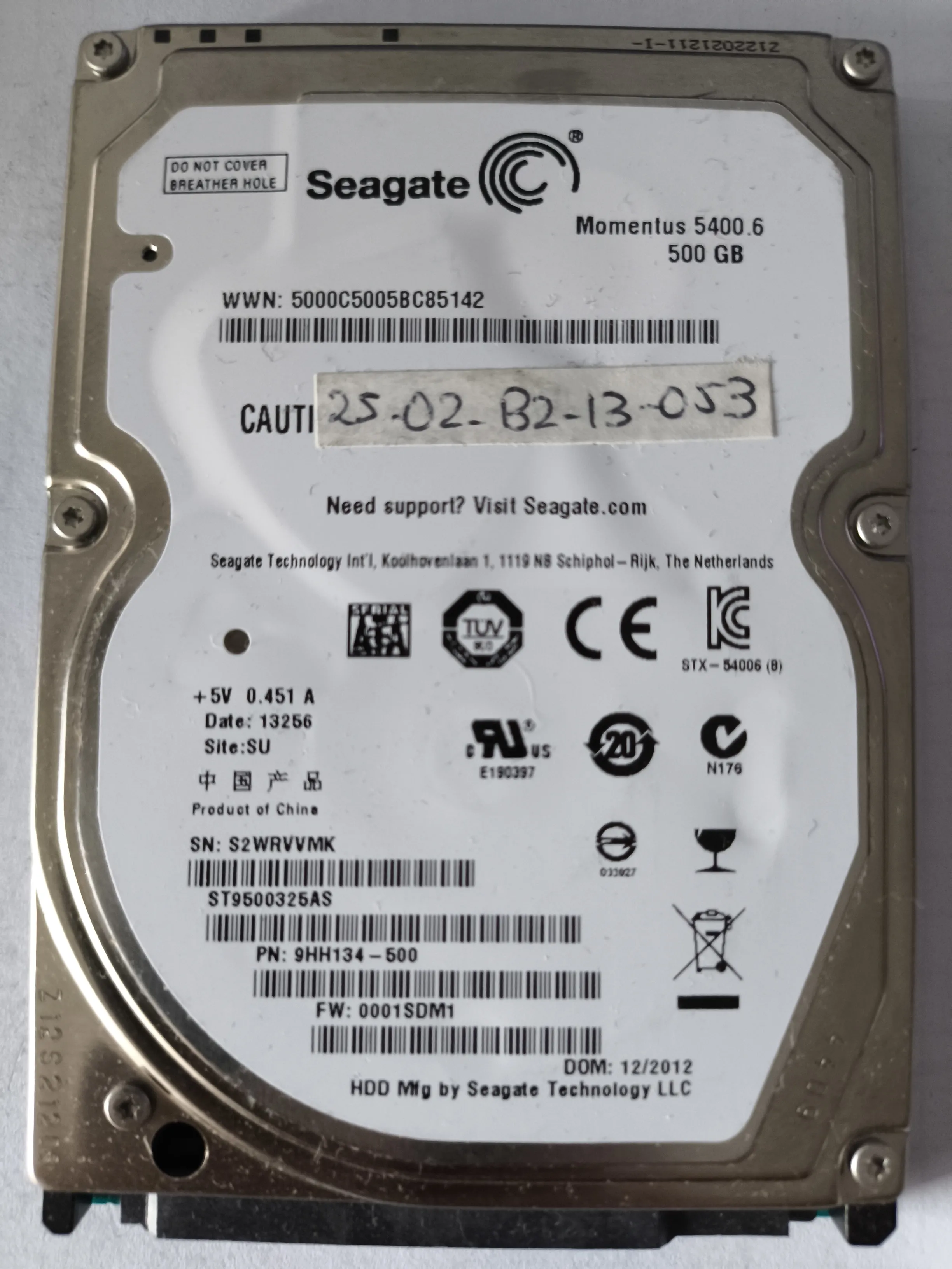 Seagate ST9500325AS S/N S2WRVVMK