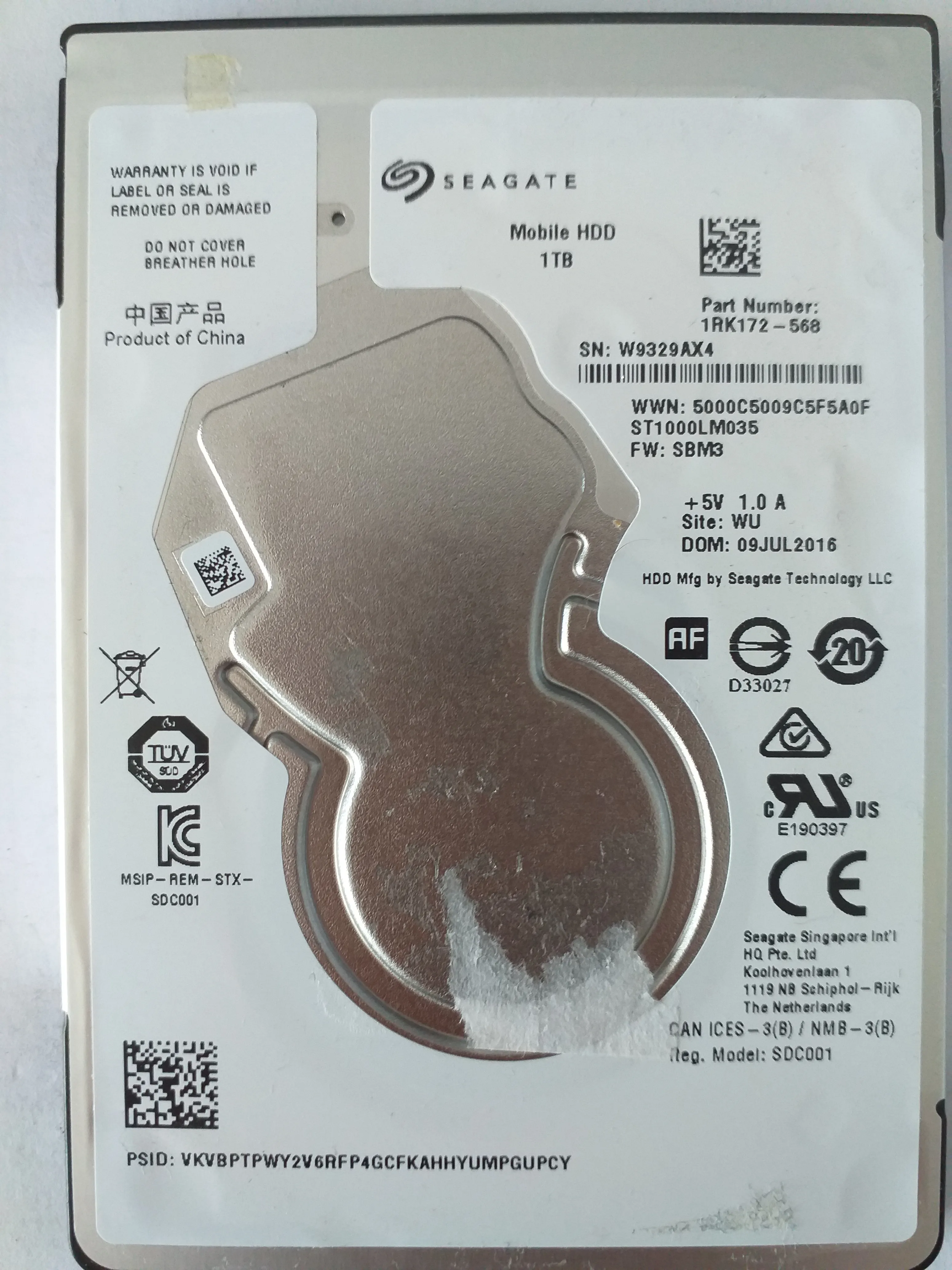 Seagate ST1000LM035 S/N W9329AX4