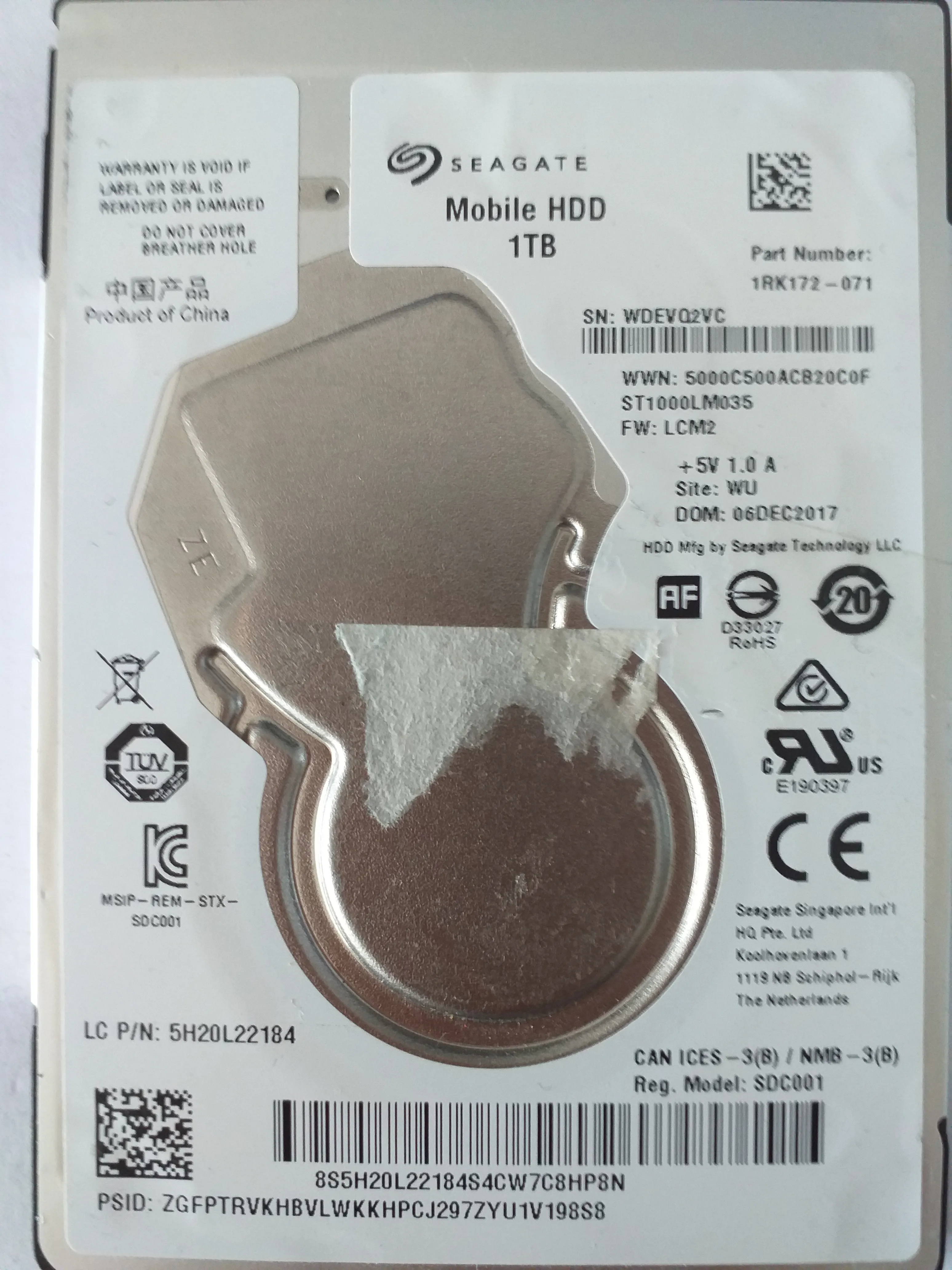 Seagate ST1000LM035 S/N WDEVQ2VC
