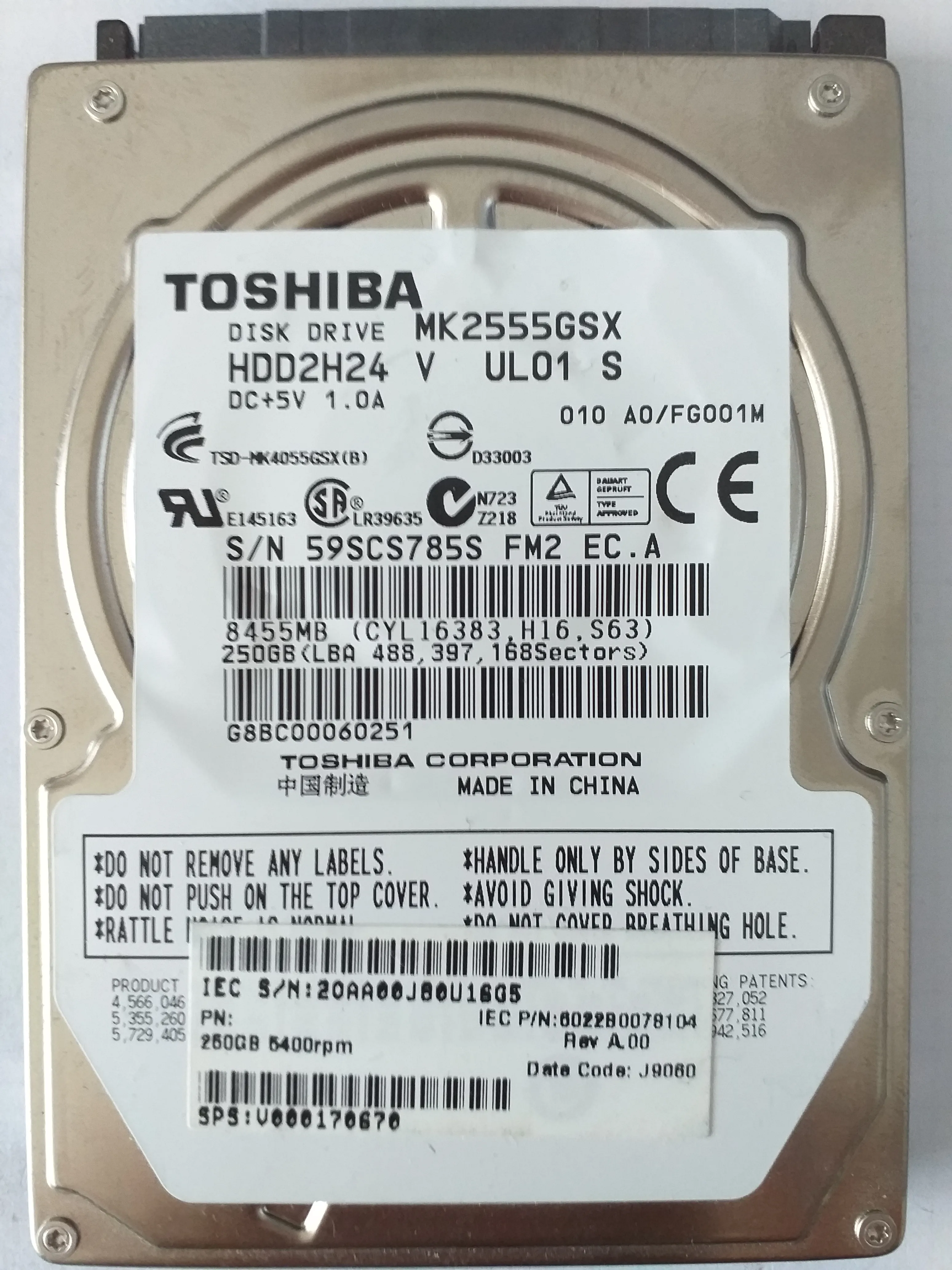 Toshiba MK2555GSX S/N 59SCS785S