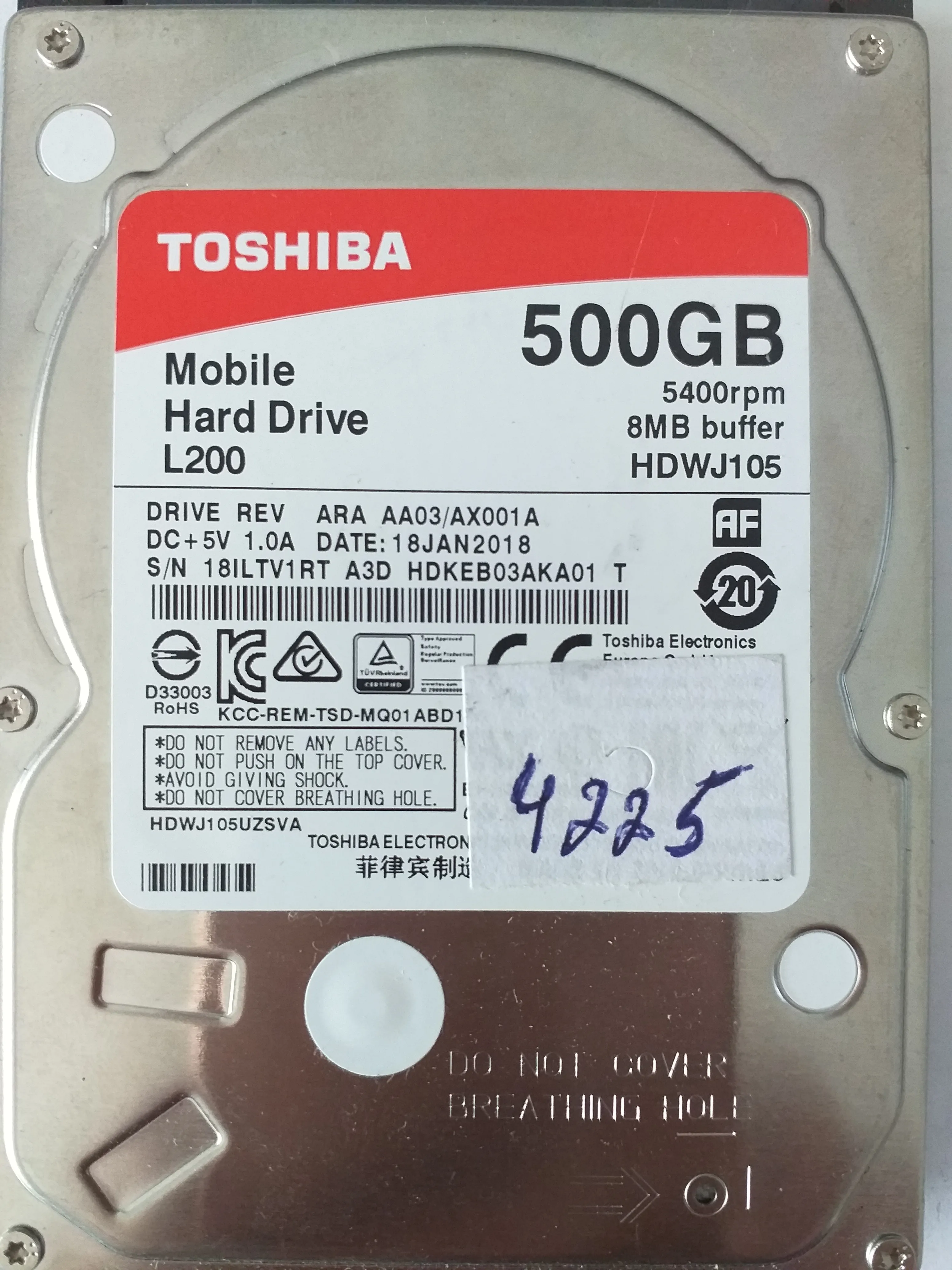 Toshiba HDWJ105 S/N 18ILTV1RT