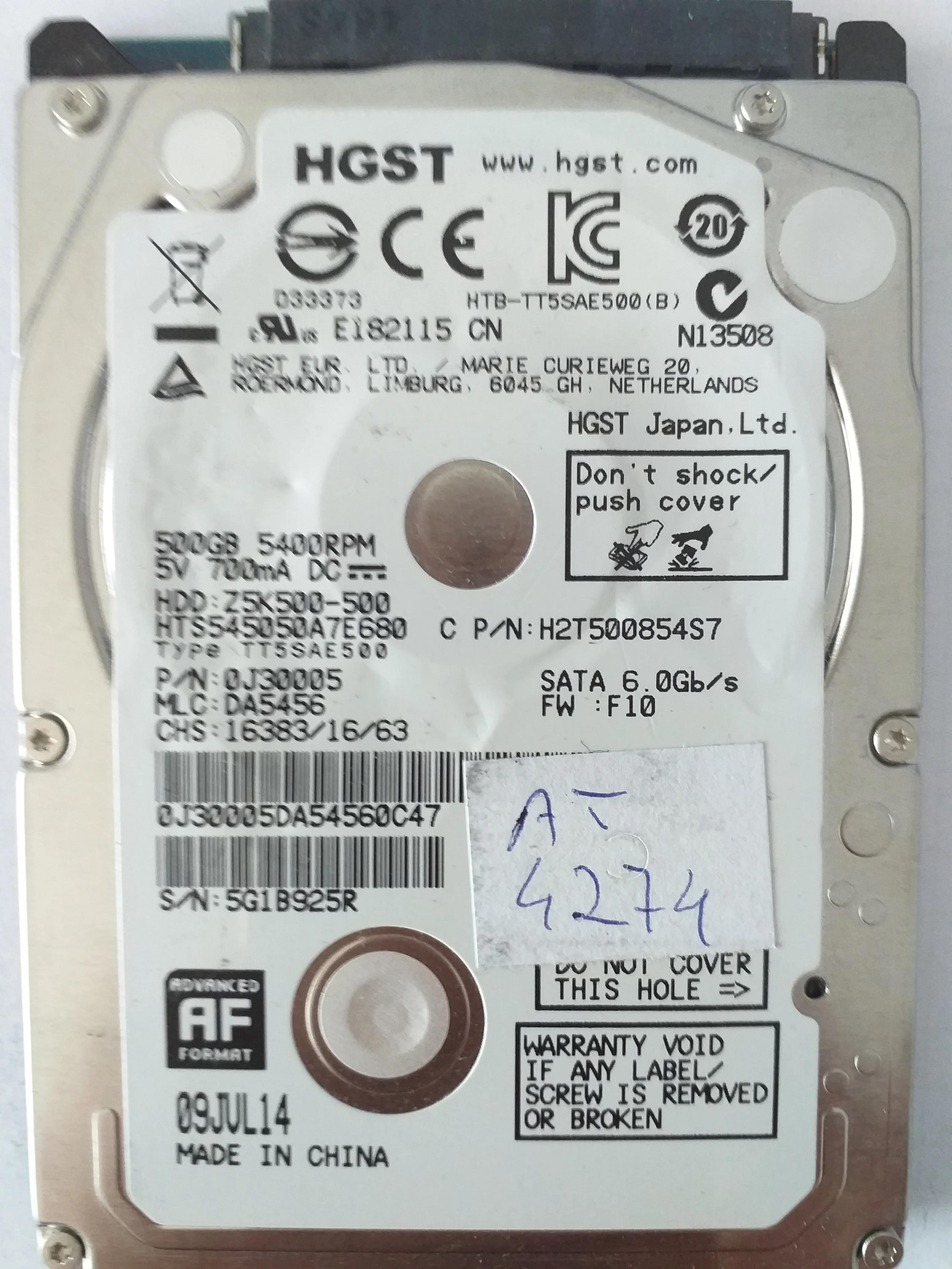 Hitachi HTS545050A7E680 S/N 5G1B925R