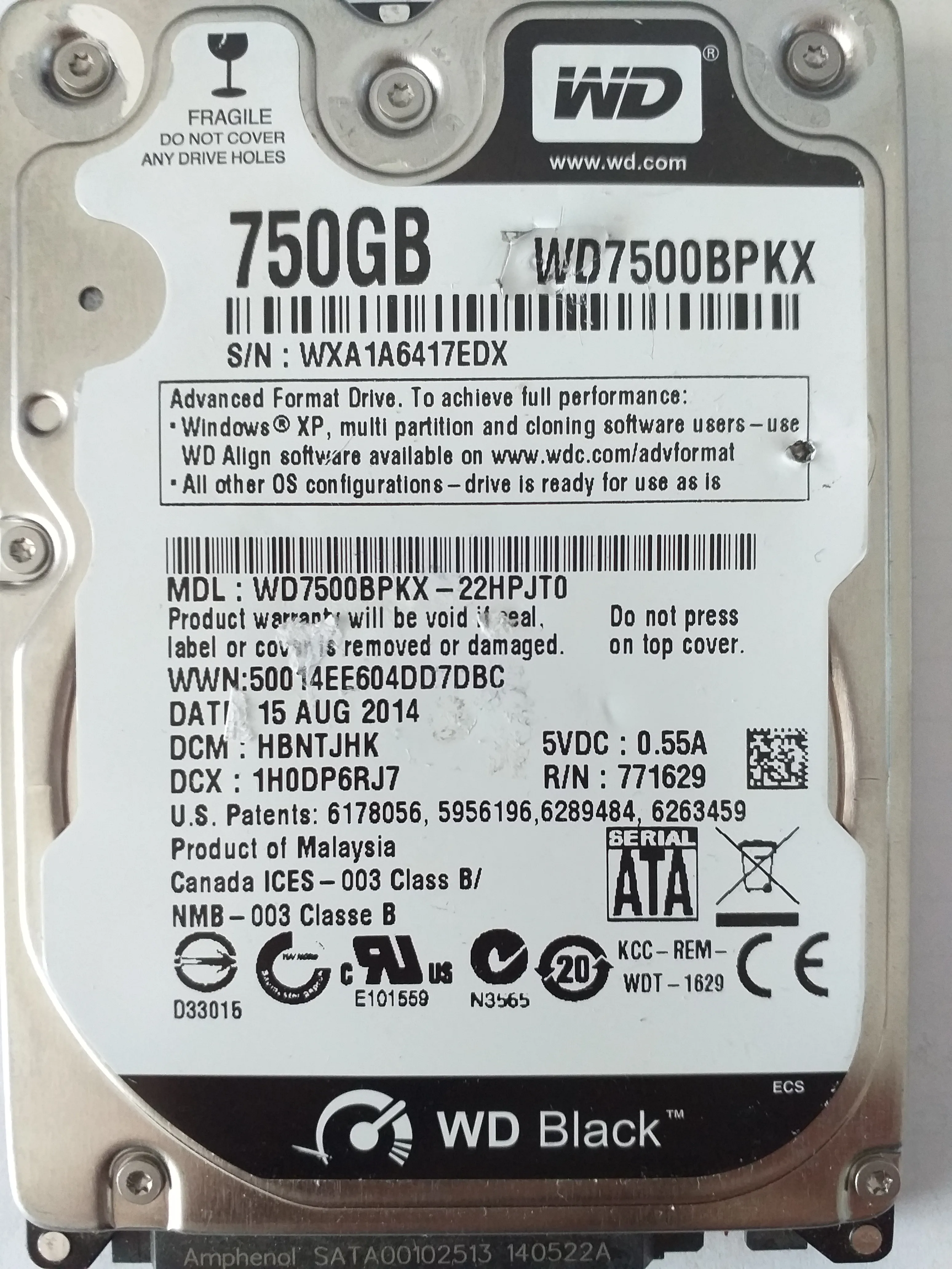 WD7500BPKX-22HPJT0