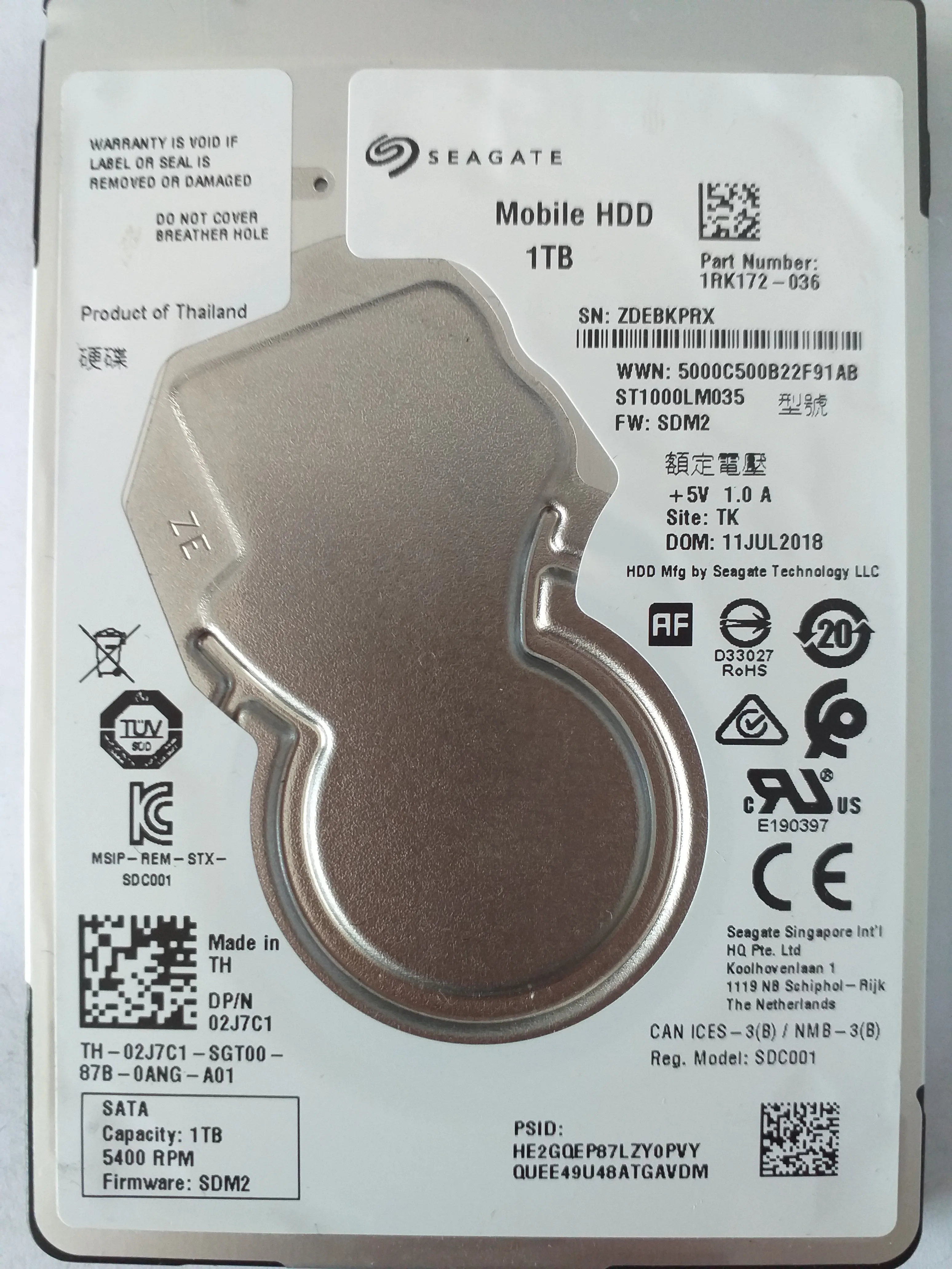 Seagate ST1000LM035 S/N ZDEBKPRX