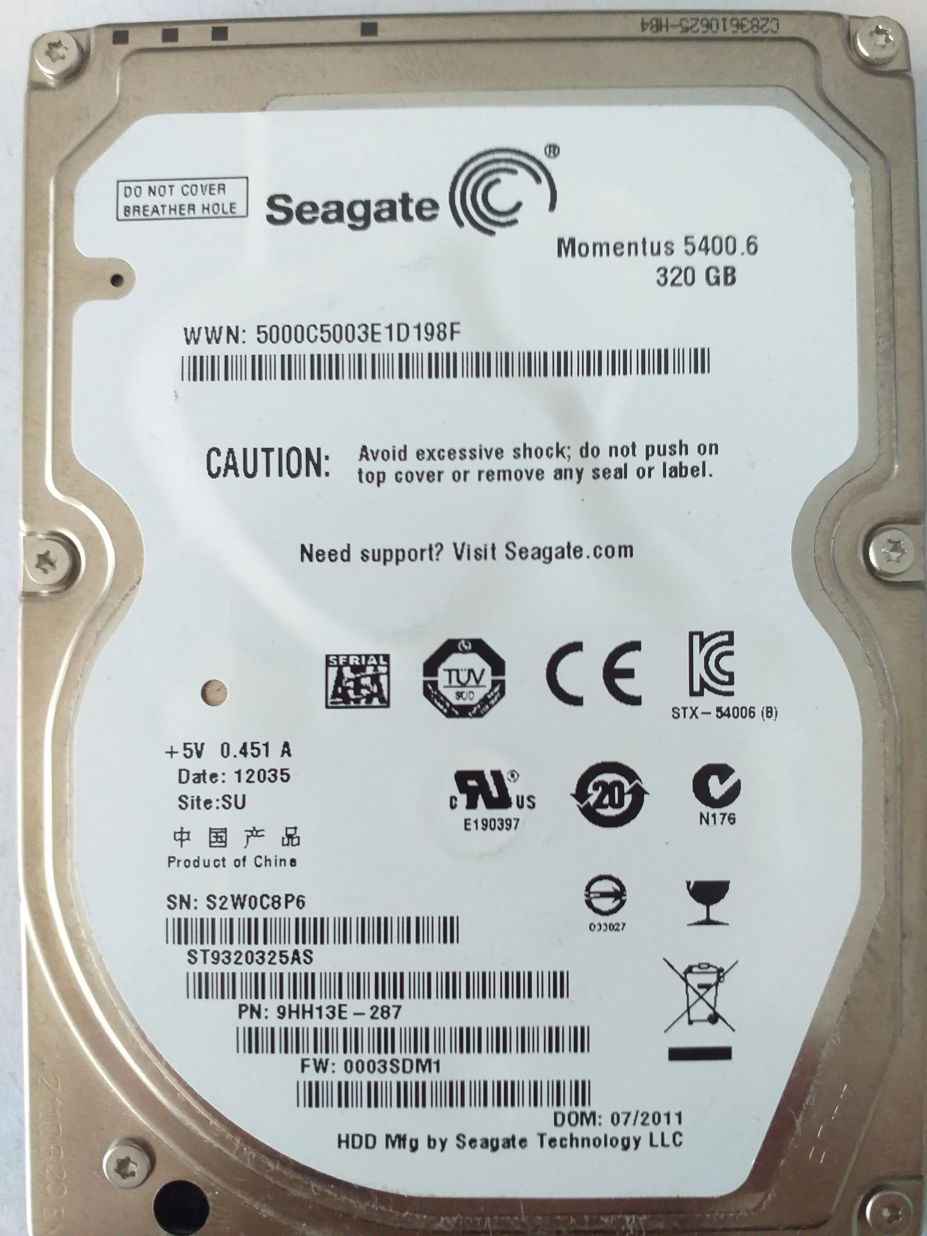 Seagate ST9320325AS S/N 2SW0C8P6