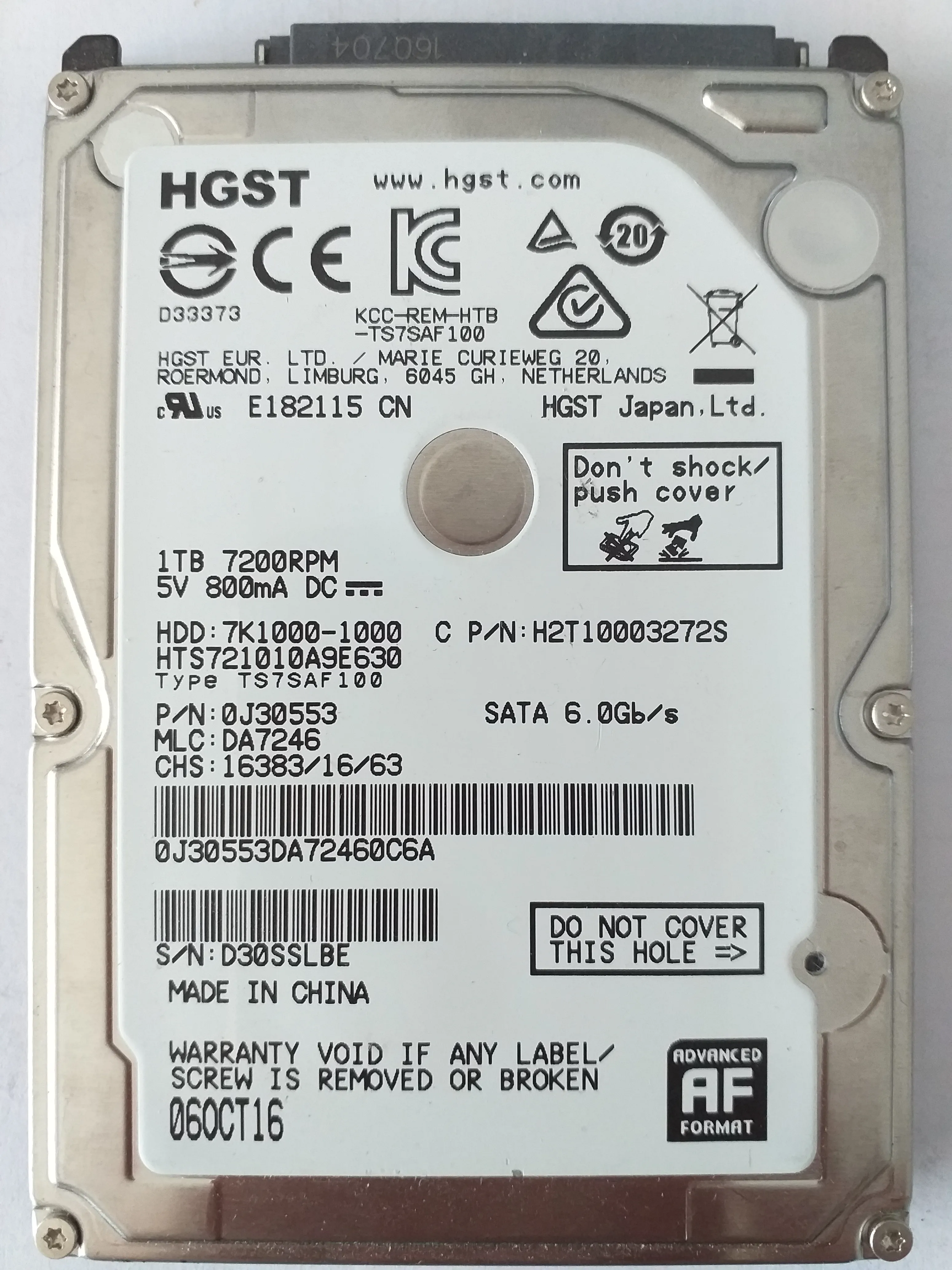 Hitachi HTS721010A9E630 S/N D30SSLBE