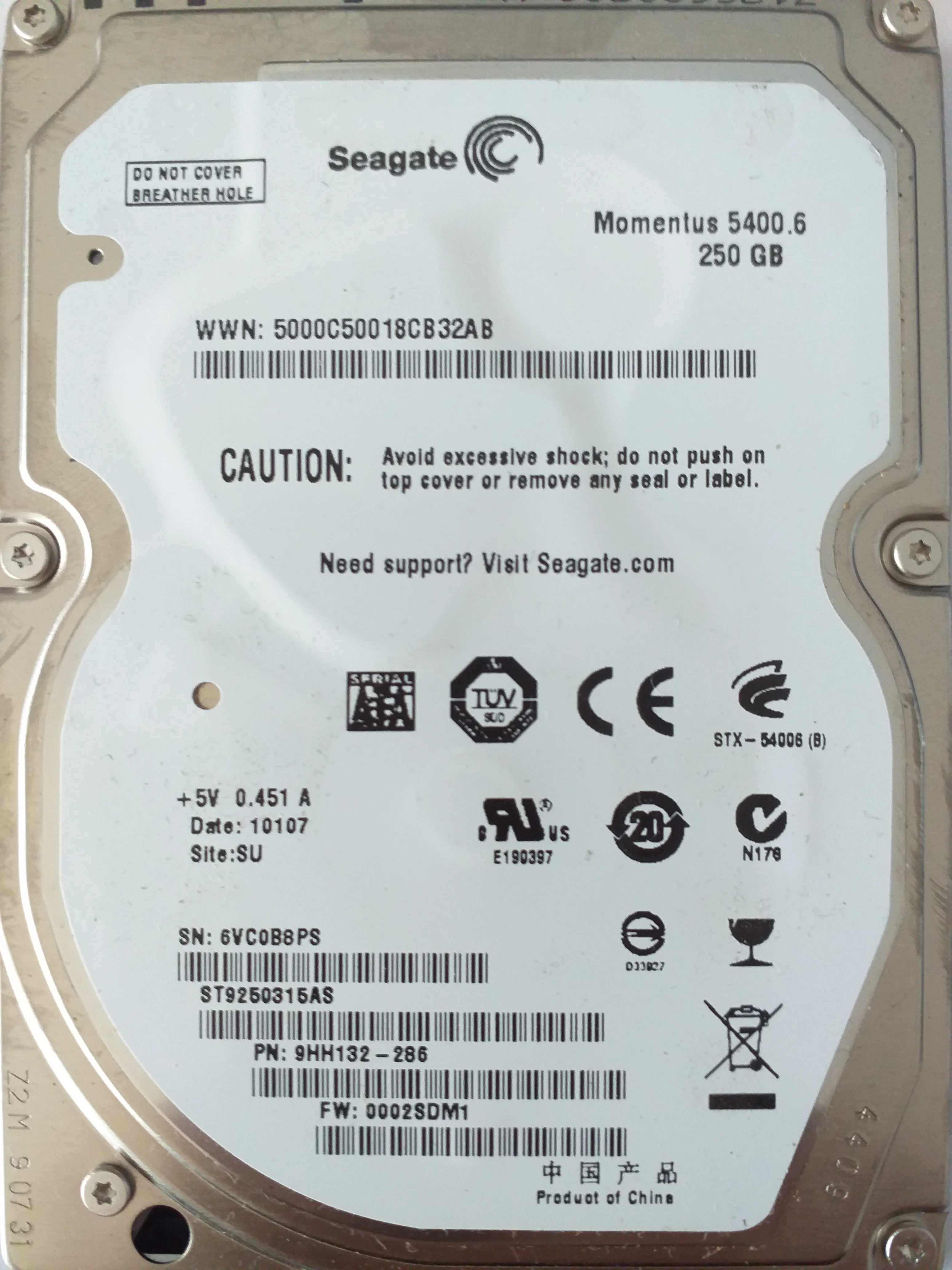 Seagate ST9250315AS S/N 6VC0B8PS