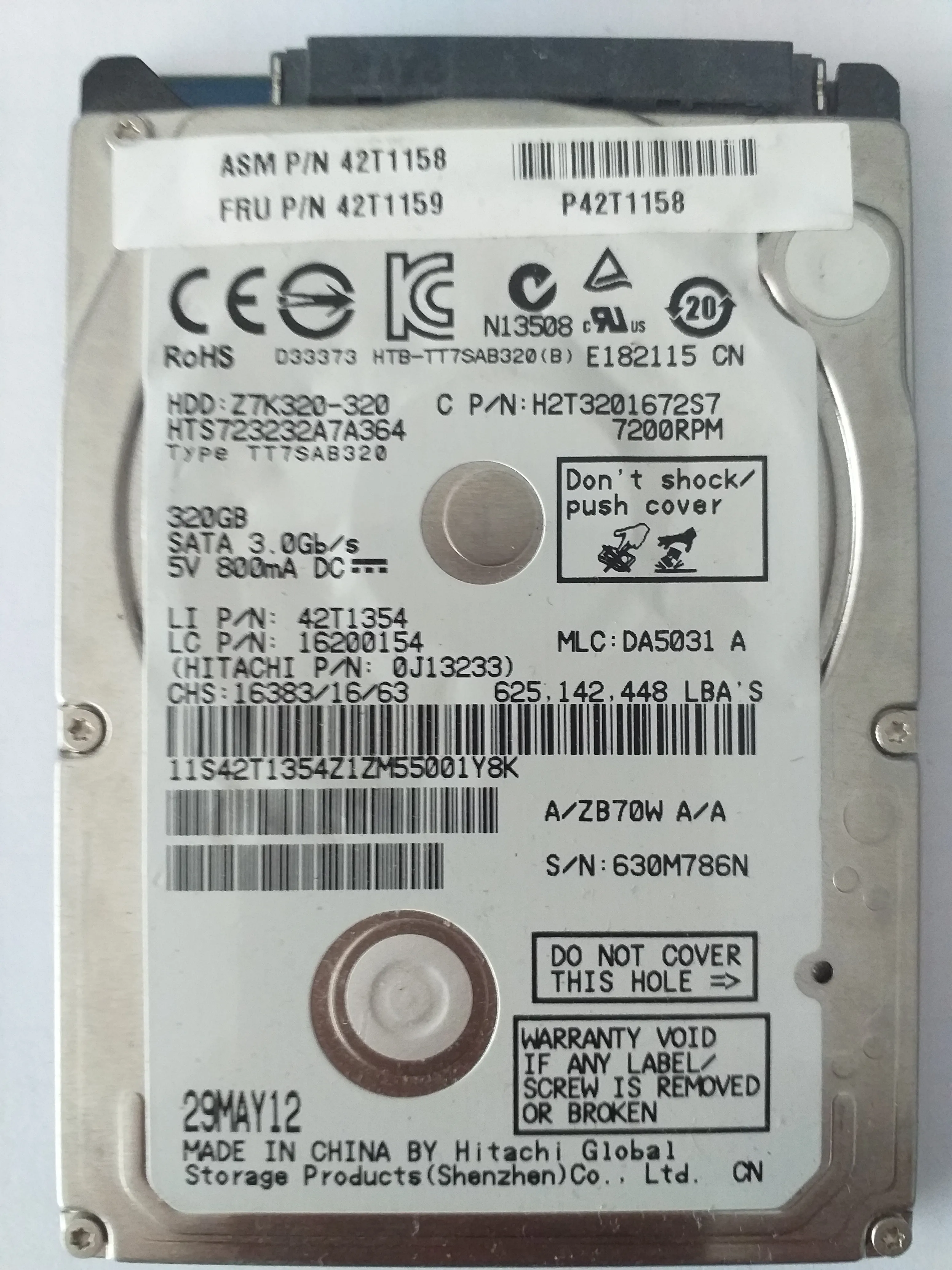 Hitachi HTS723232A7A364 S/N 630M786N