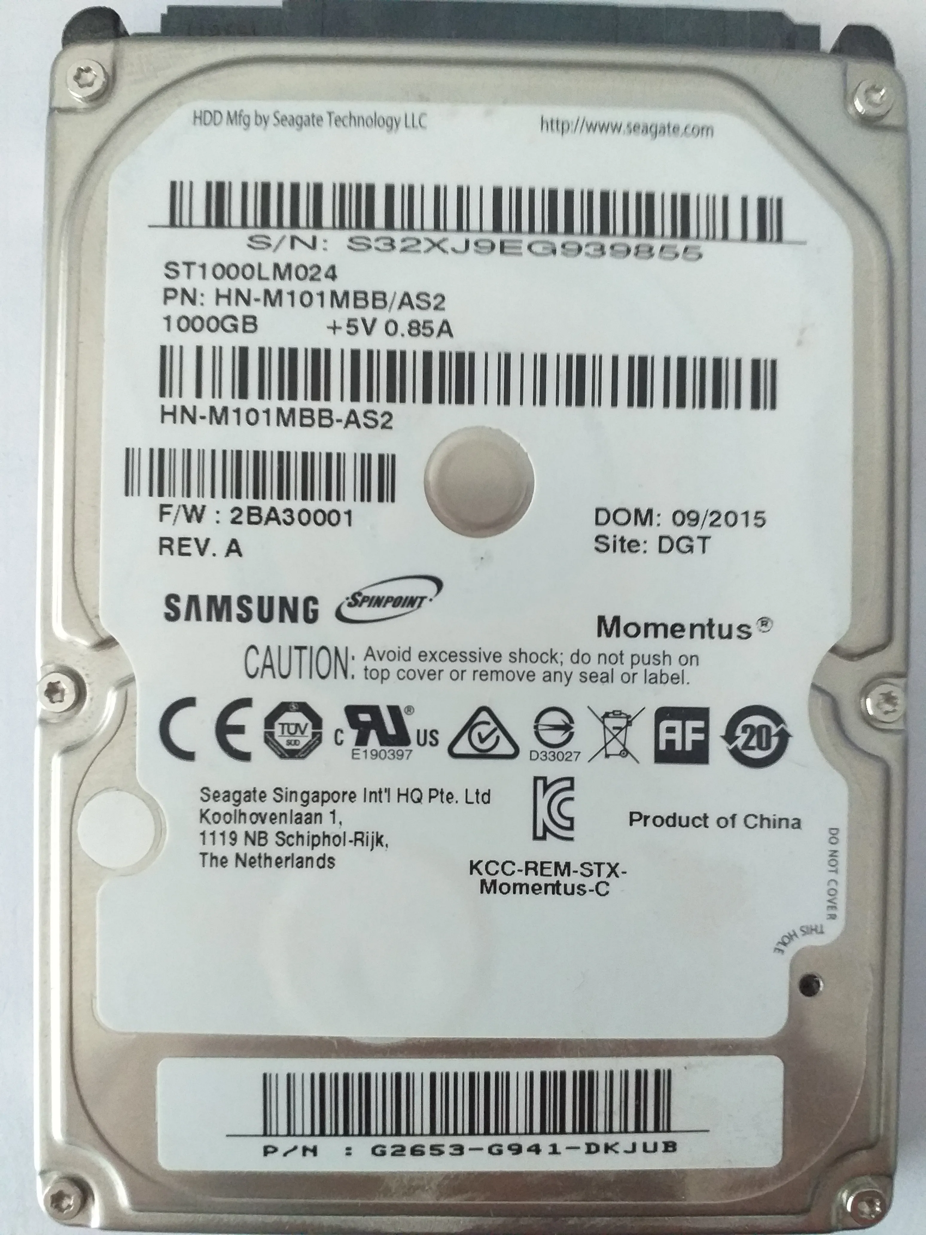 Seagate ST1000LM024 S/N S32XJ9EG939855