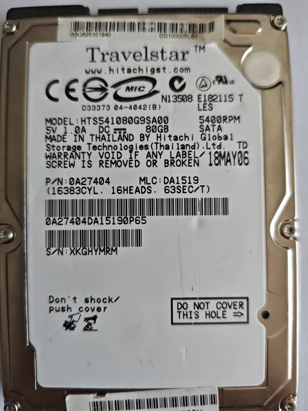 Hitachi HTS541080G9SA00 S/N XKGHYMRM