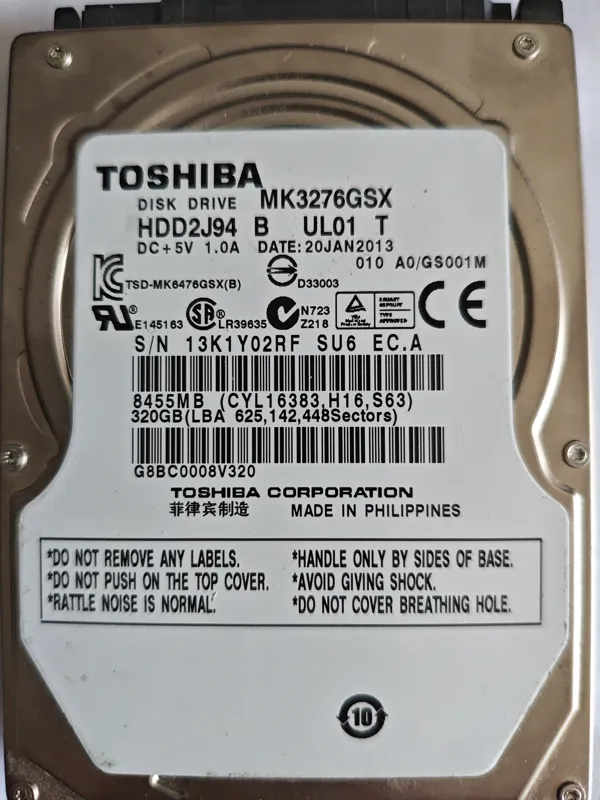 Toshiba MK3276GSX S/N 13K1Y02RF