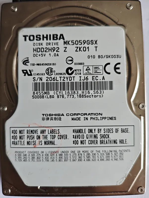 Toshiba MK5059GSX S/N 206LT2YDT