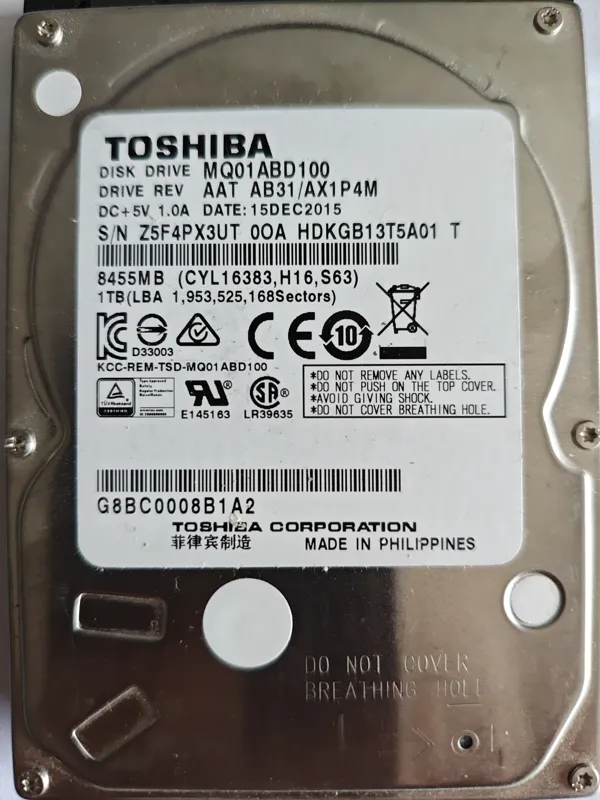 Toshiba MQ01ABD100 S/N Z5F4PX3UT