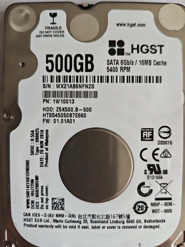 Hitachi HTS545050B7E660 S/N WX21AB6NFN2S