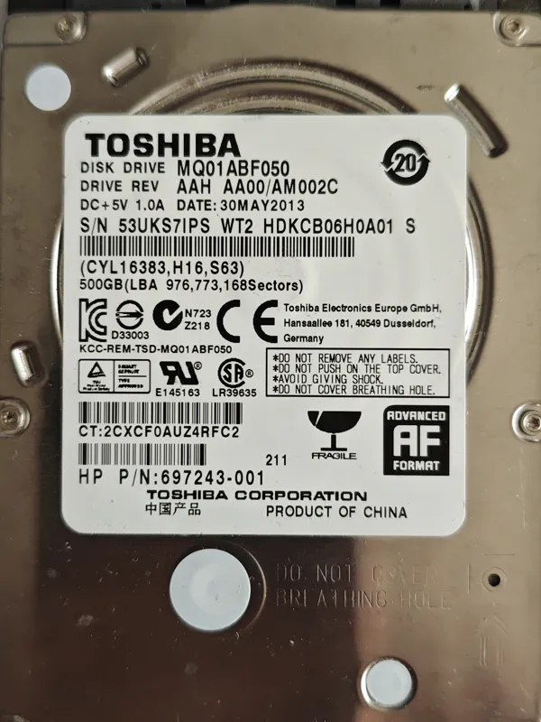 Toshiba MQ01ABF050 S/N 53UKS7IPS