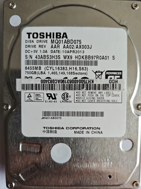 Toshiba MQ01ABD075 S/N 43ABS3H3S