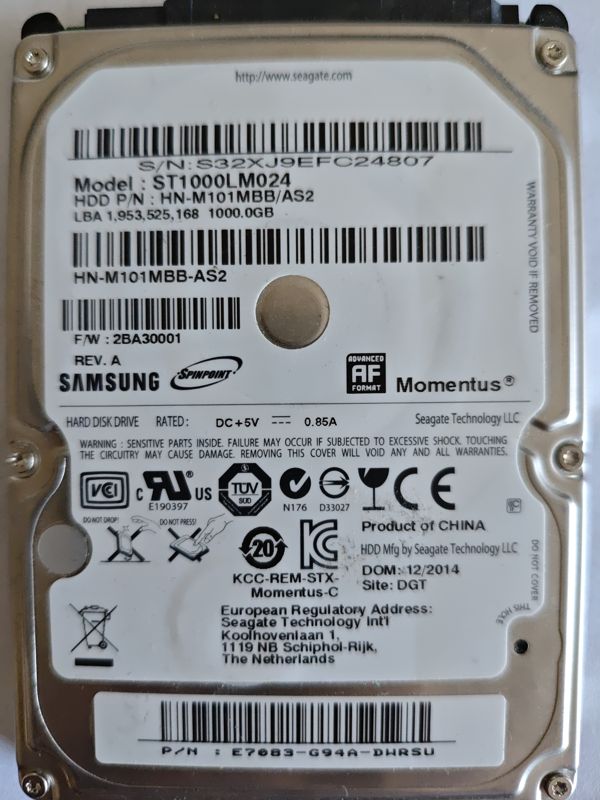 Samsung ST1000LM024 S/N S32XJ9EFC24807