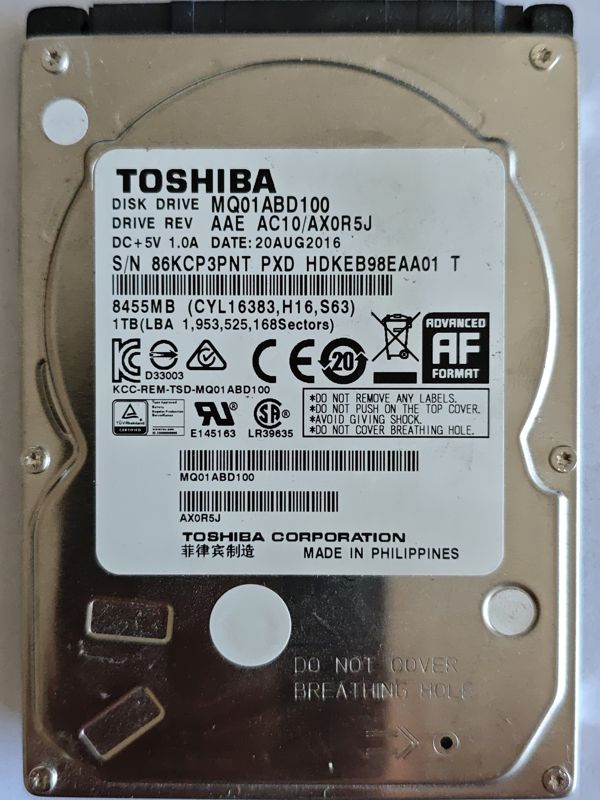 Toshiba MQ01ABD100 S/N 86KCP3PNT
