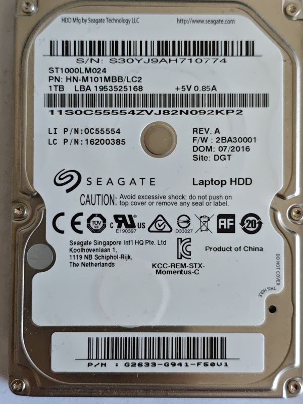 Seagate ST1000LM024 S/N S3OYJ9AH710774