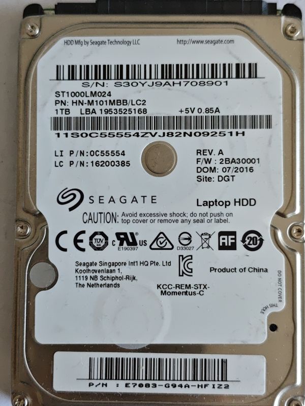 Seagate ST1000LM024 S/N S3OYJ9AH708901