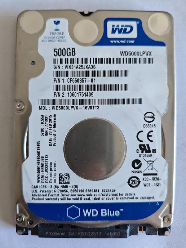 Western Digital WD5000LPVX-16V0TT3 S/N WX31A25JXA3S