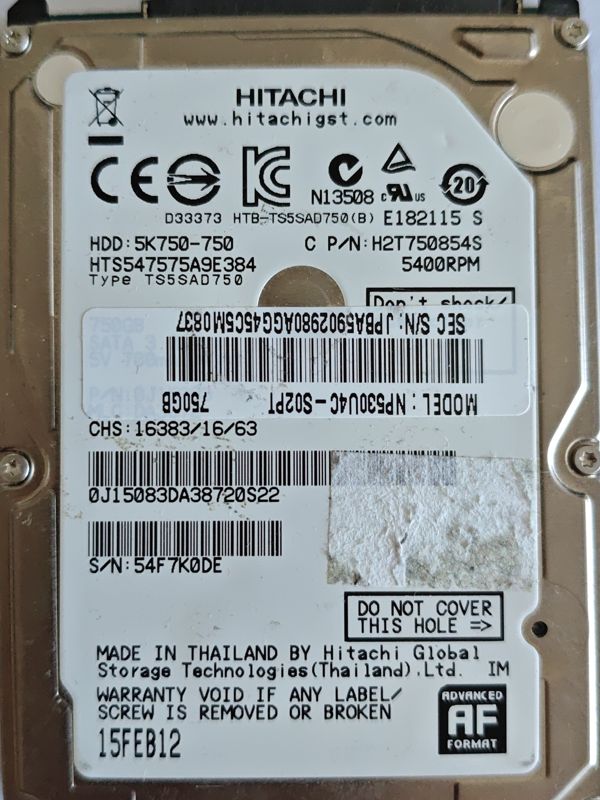 Hitachi HTS547575A9E384 S/N 54F7K0DE