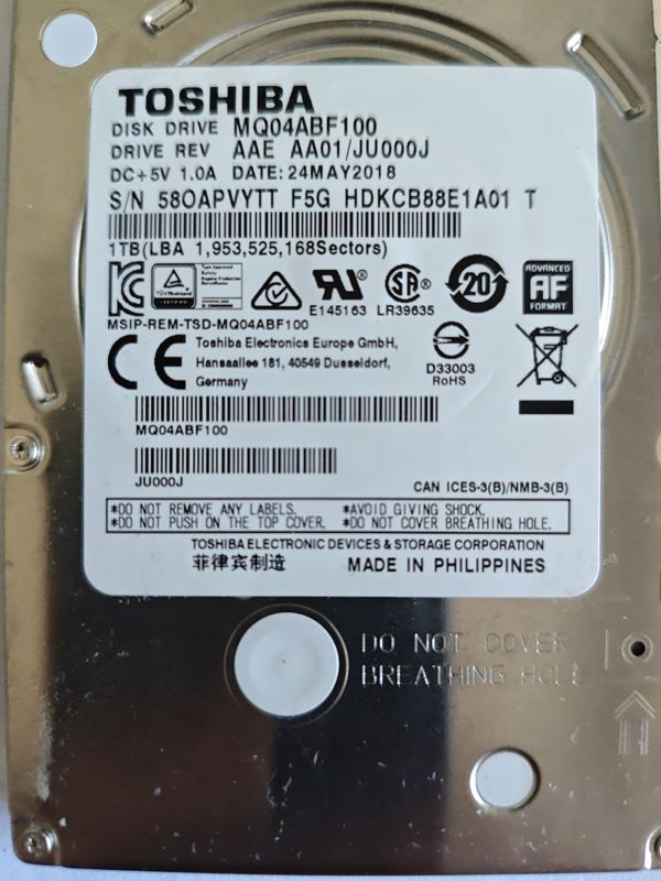 Toshiba MQ04ABF100 S/N 58OAPVYTT