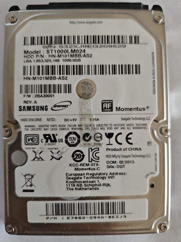 Samsung ST1000LM024 S/N S32XJ9EG209629