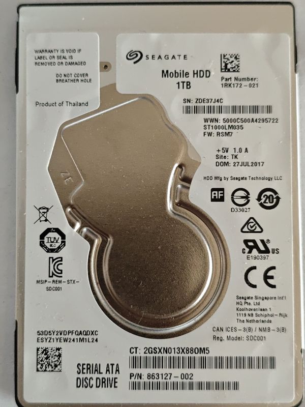 Seagate ST1000LM035 S/N ZDE37J4C