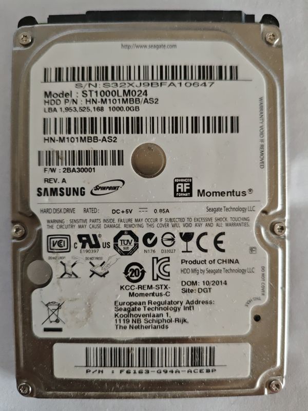 Seagate ST1000LM024 S/N S32XJ9BFA10647