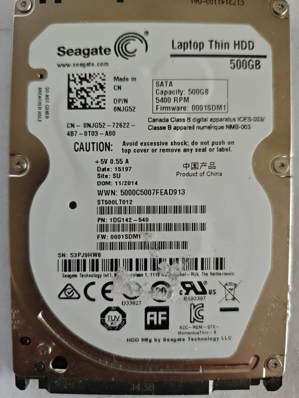 Seagate ST500LT012 S/N S3PJ9HW6