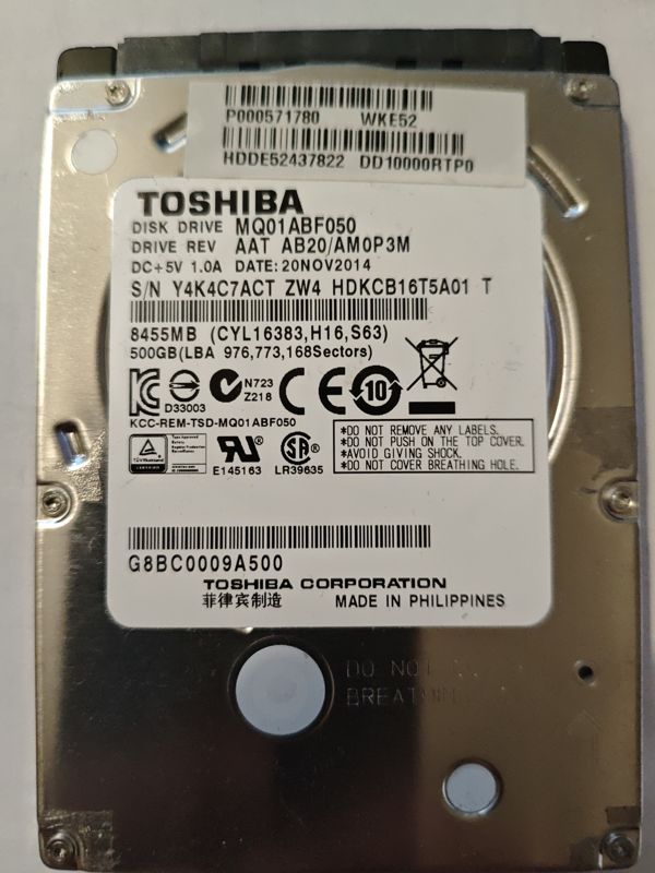 Toshiba MQ01ABF050 S/N Y4K4C7ACT