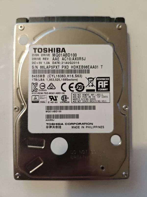 Toshiba MQ01ABD100 S/N 86LAP5PXT