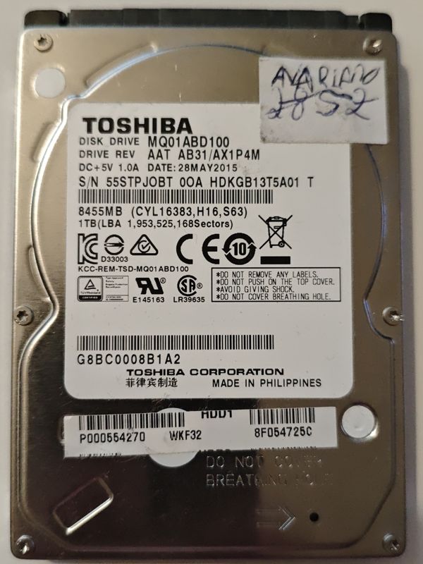 Toshiba MQ01ABD100 S/N 55STPJOBT