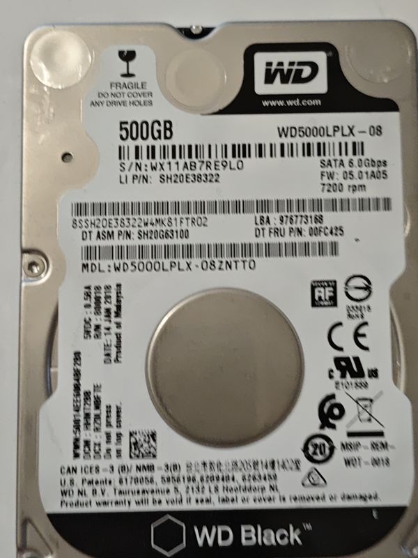 Western Digital WD5000LPLX-08ZNTT0 S/N WX11AB7RE9LO