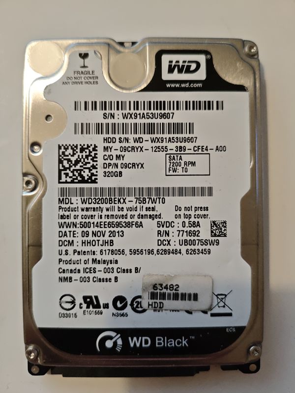 Western Digital WD3200BEKX-75B7WT0 S/N WX91A53U9607