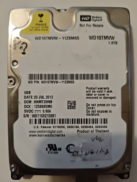Western Digital WD10TMVW-11ZSMS5 S/N WX11C6210981