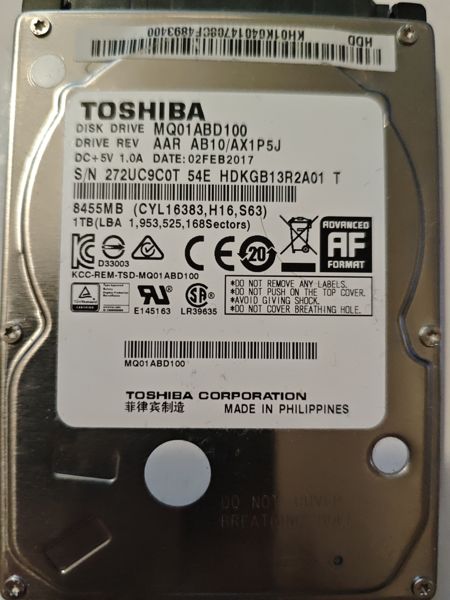 Toshiba MQ01ABD100 S/N 272UC9C0T