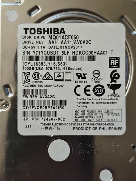 Toshiba MQ01ACF050 S/N Y71YCUSDT