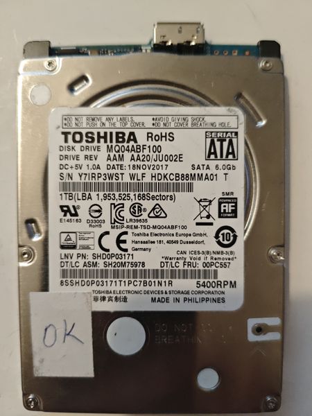 Toshiba MQ04ABF100 S/N Y7IRP3WST