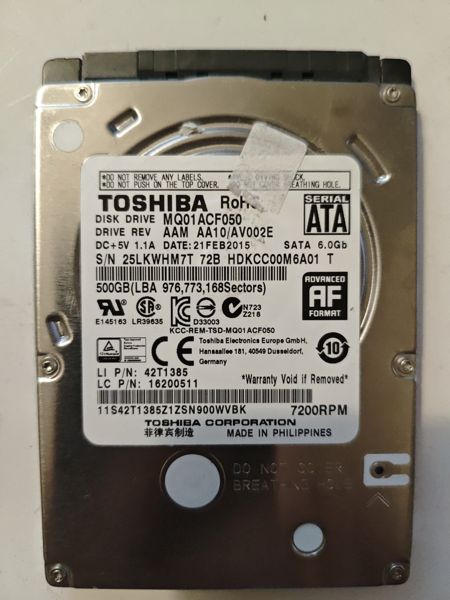Toshiba MQ01ACF050 S/N 25LKWHM7T