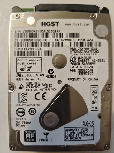 Hitachi HTS545050A7E680 S/N 150805RBF50A151SG1RP
