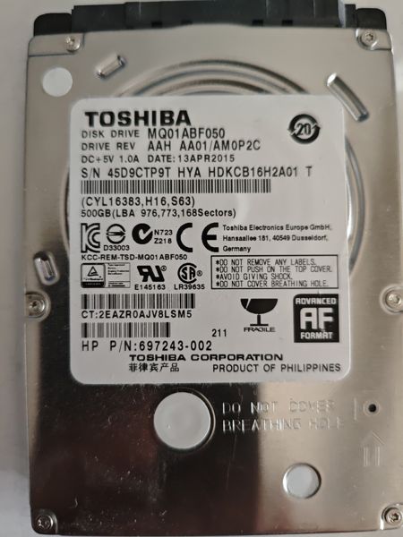 Toshiba MQ01ABF050 S/N 45D9CTP9T