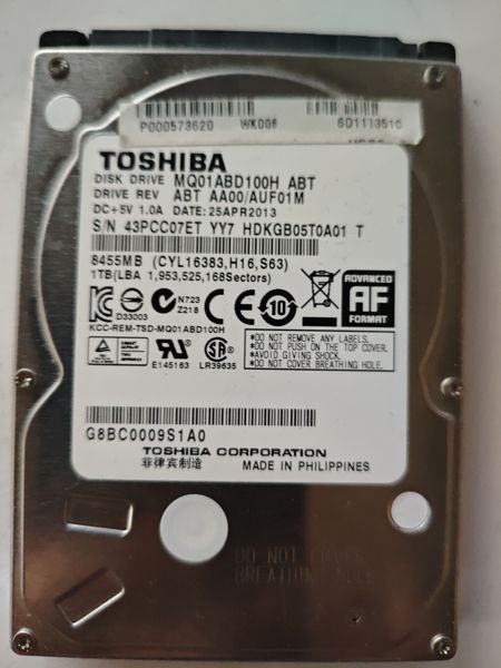 Toshiba MQ01ABD100H S/N 43PCC07ET