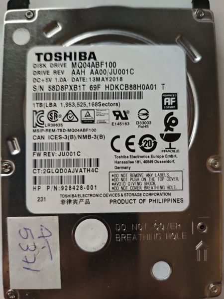 Toshiba MQ04ABF100 S/N 58D8PXB1T