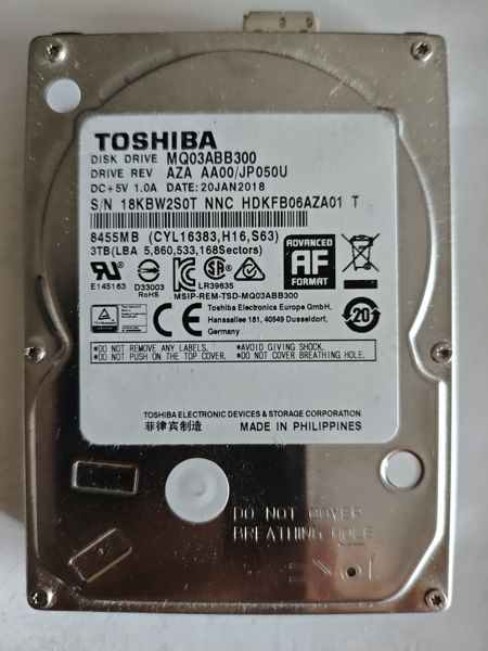 Toshiba MQ03ABB300 S/N 18KBW2S0T